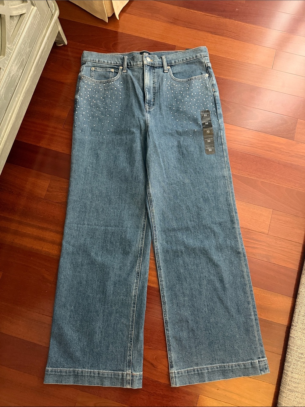 J. Crew Factory Blue Wide-Leg Jeans with Stud Embellishments